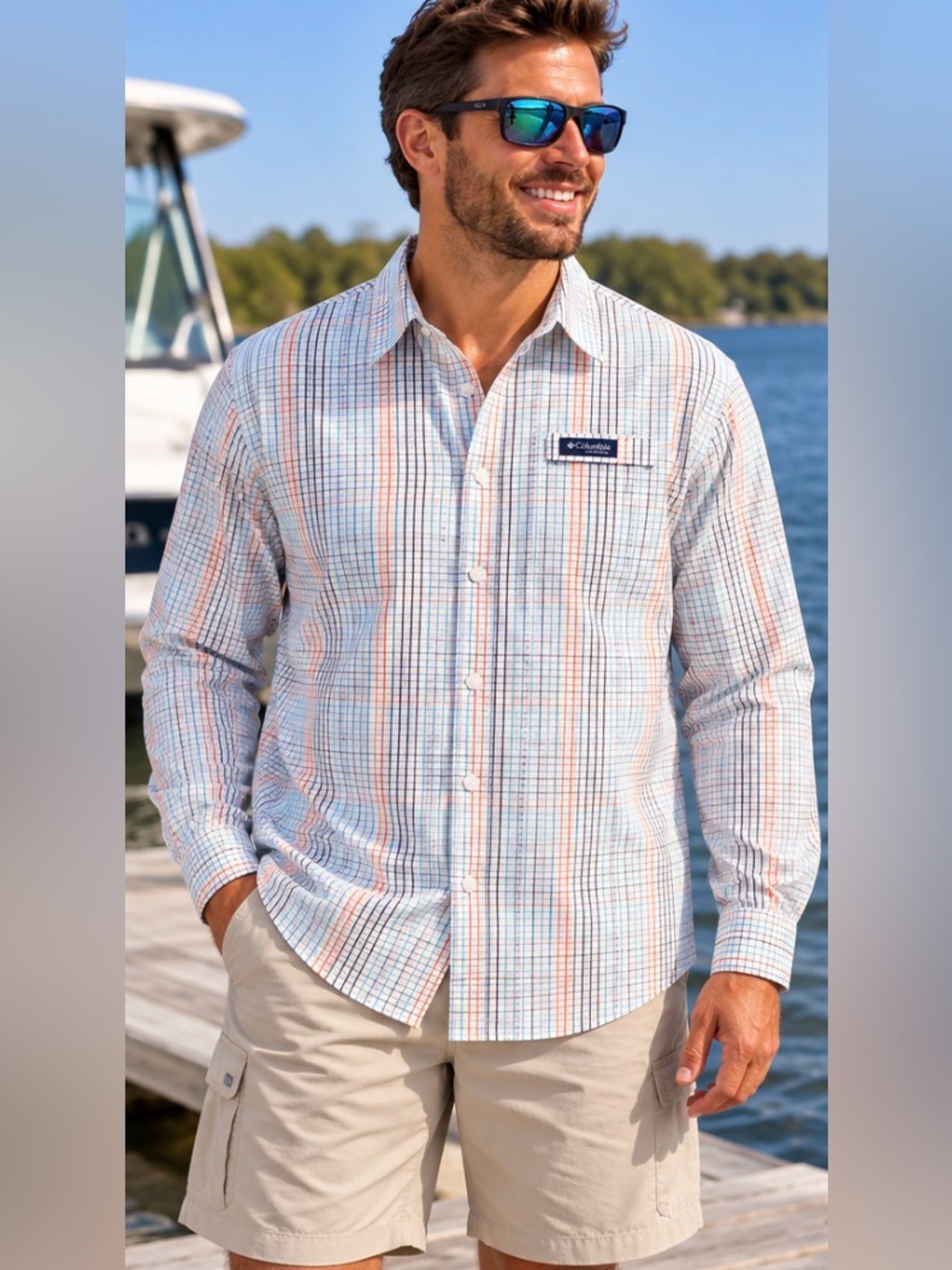 Columbia PFG Super Tamiami Men’s Vented Long Sleeve Fishing Shirt Plaid Medium